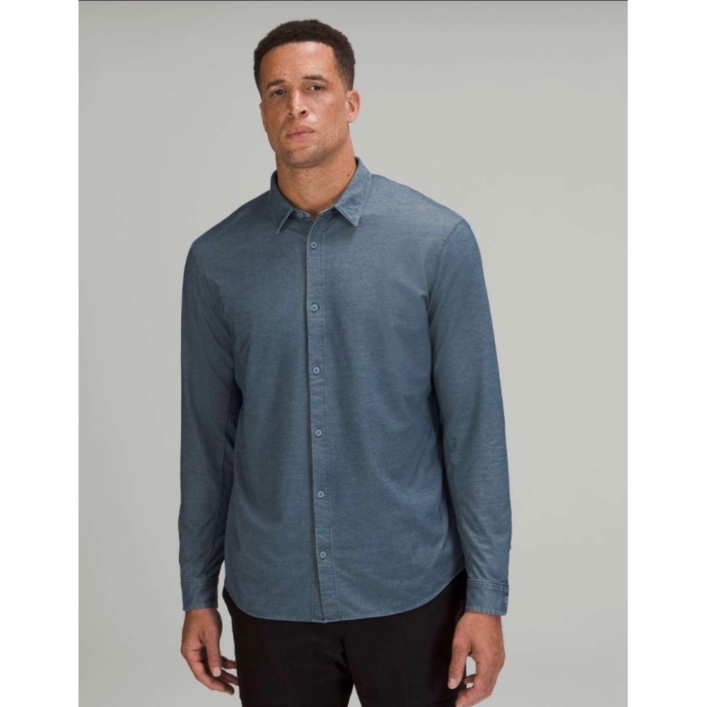 Lululemon Mens CommisionLong Sleeve Button Down Shirt‎ Blue Heathered Size Large